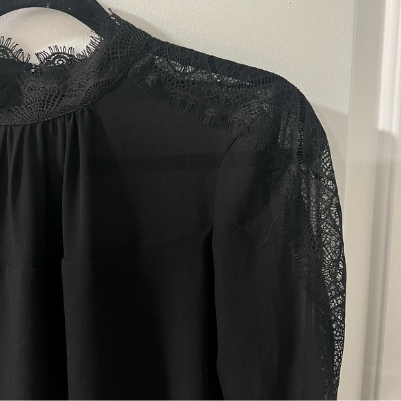 WHBM Black Sheer Lace Top - S - Picture 3 of 10